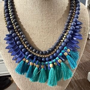 Stella & Dot Blue and Teal Tassel Necklace